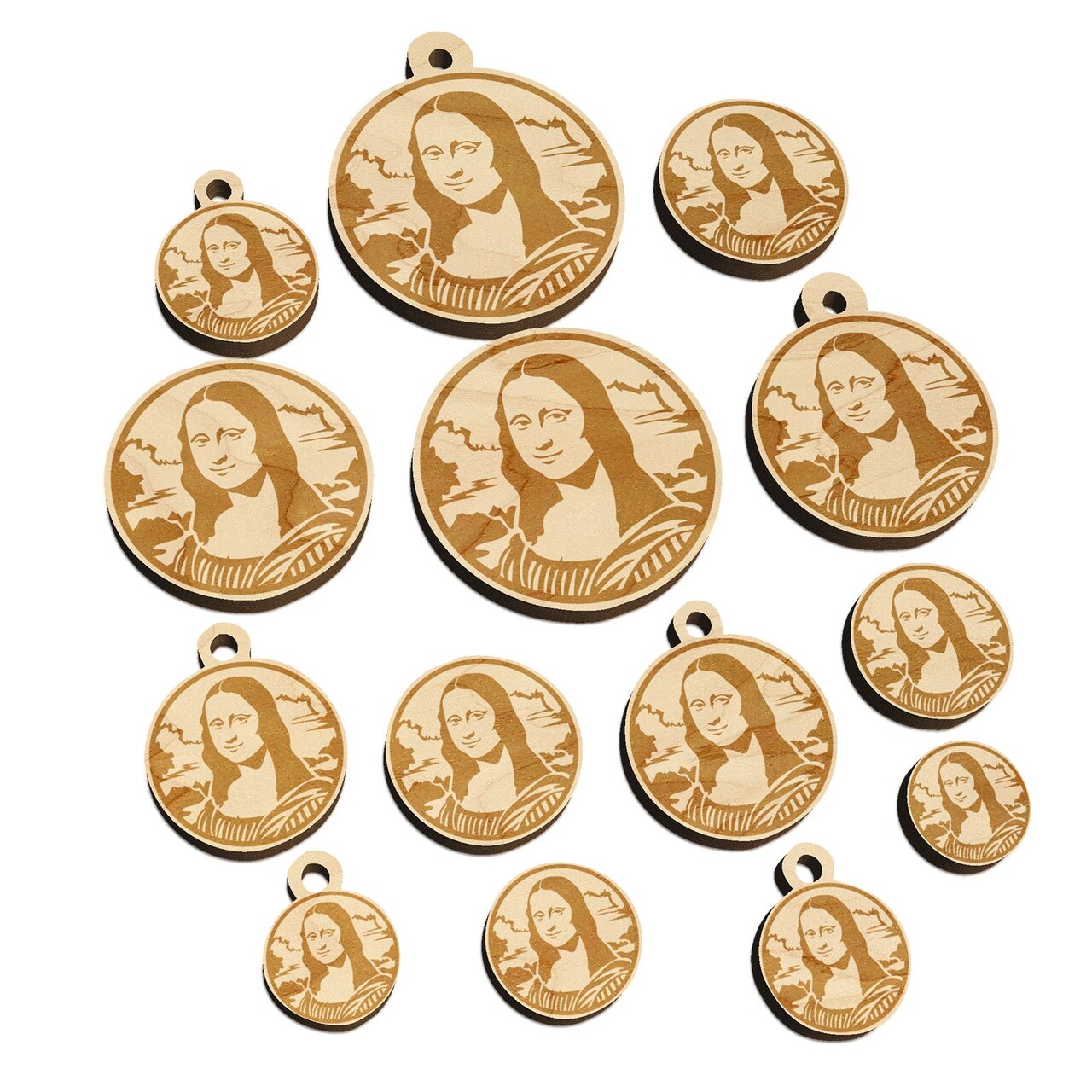 Mona Lisa Painting by Leonardo Da Vinci Mini Wood Shape Charms Jewelry DIY Craft